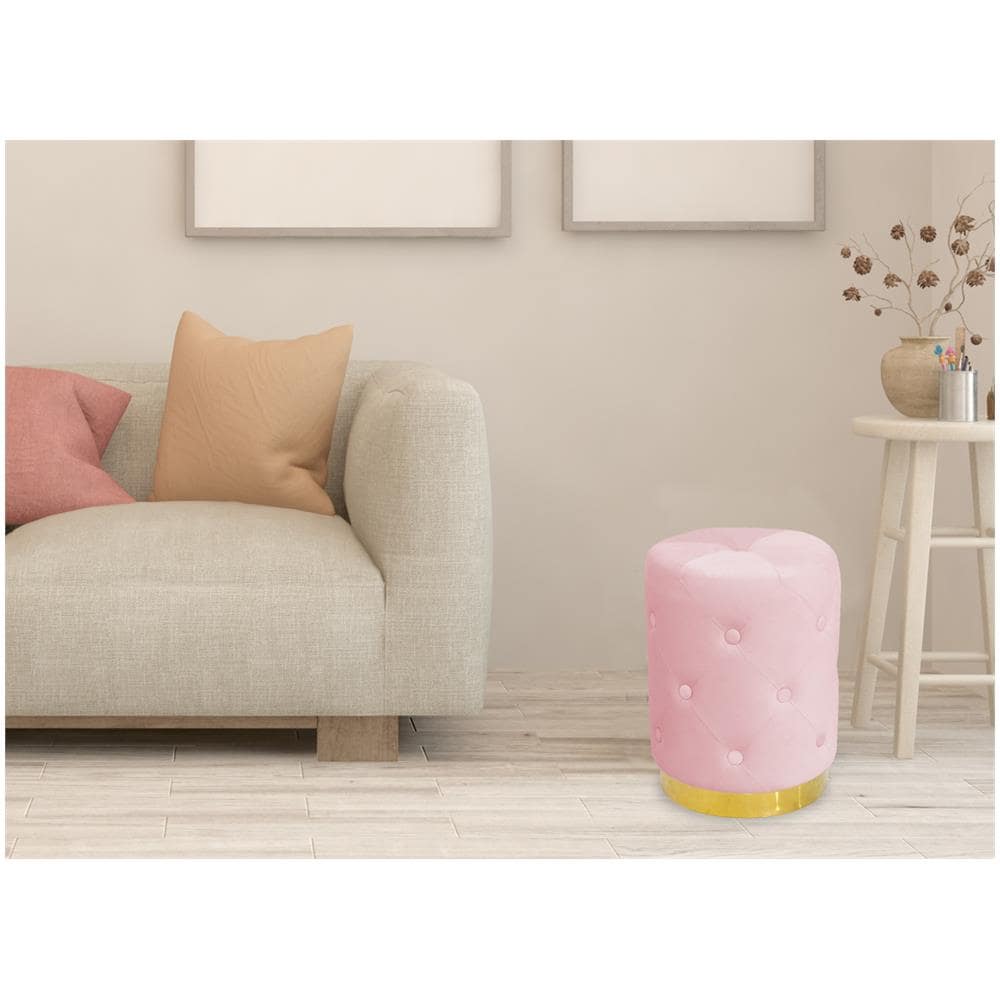 Pouf Salotto Camera Rotondo Imbottito Modello Velvet Chic Tinta Unita Pouf Cipria - Foto 2