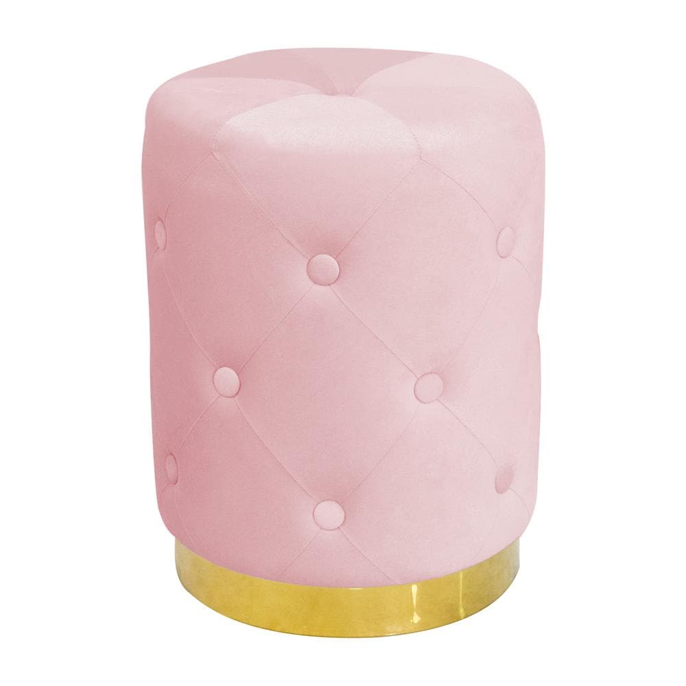 Pouf Salotto Camera Rotondo Imbottito Modello Velvet Chic Tinta Unita Pouf Cipria - Foto 1