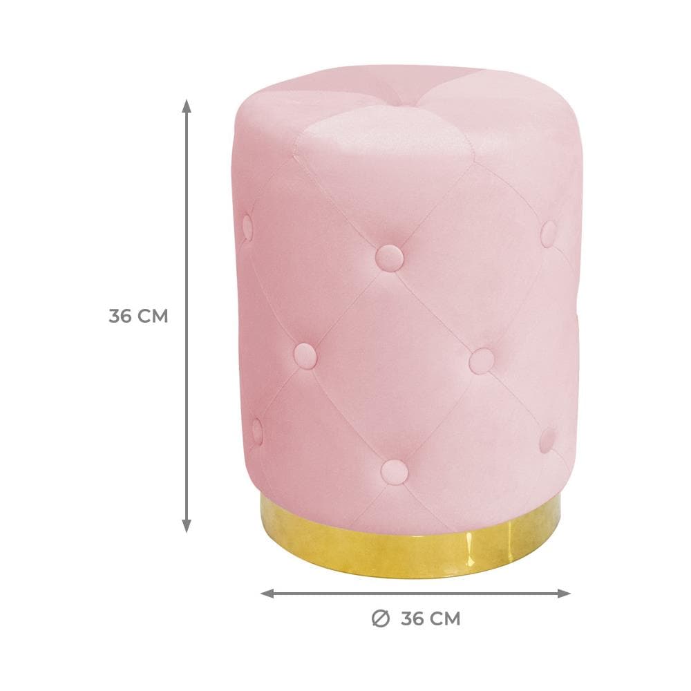 Pouf Salotto Camera Rotondo Imbottito Modello Velvet Chic Tinta Unita Pouf Cipria - Foto 4