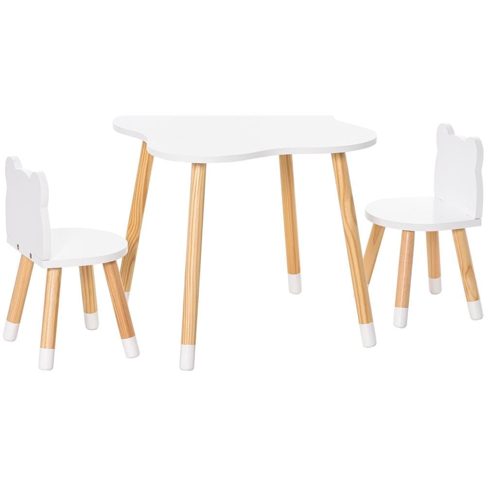 Set Tavolino con 2 Sedie per Bambini a Forma di Orsetto in Legno, Bianco - Foto 1