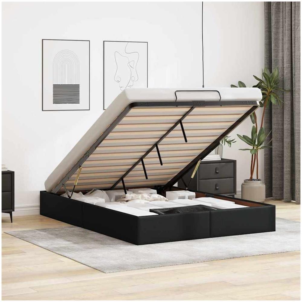 Struttura Letto Pouf senza Materasso Nero 140x200 cm Similpelle - Foto 2