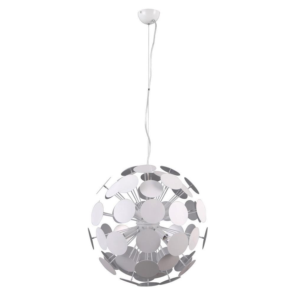 Pendente A Sospensione Moderno Bianco, Argento A 6 Luci Con Paralume Bianco, Argento Satinato, E14 - Foto 2