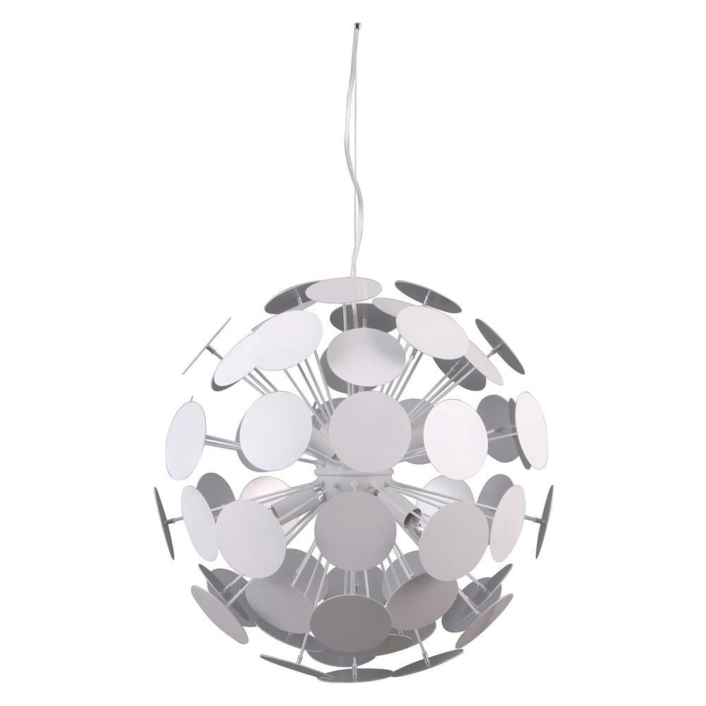 Pendente A Sospensione Moderno Bianco, Argento A 6 Luci Con Paralume Bianco, Argento Satinato, E14 - Foto 1