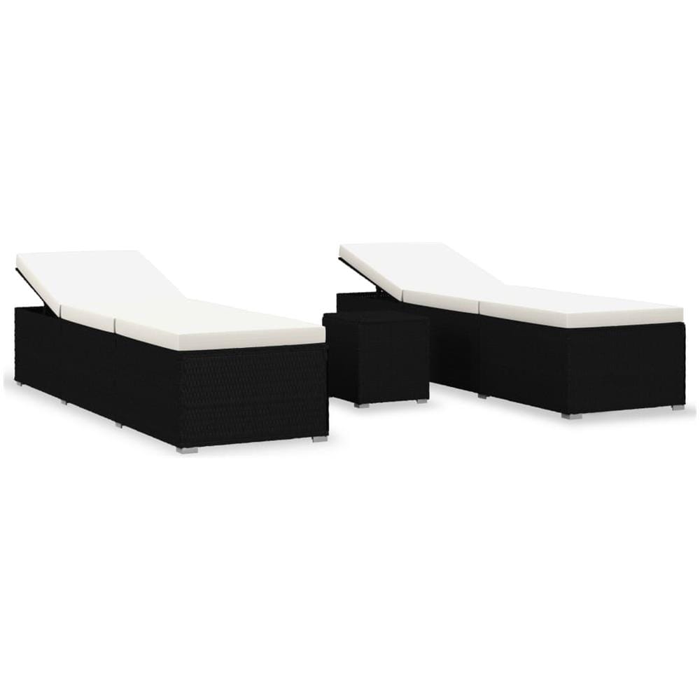 Lettini Prendisole con Tavolino 3 pz in Polyrattan Nero - Foto 1