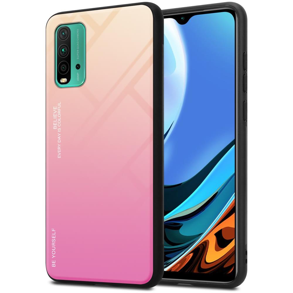 Custodia Compatibile Con Xiaomi Redmi 9t / Poco M3 In Giallo - Rosa - Coperchio Protettivo Bicolore In Vetro Temperato E Silicone Tpu - Foto 1