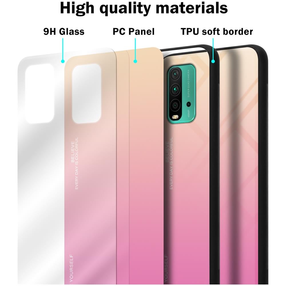 Custodia Compatibile Con Xiaomi Redmi 9t / Poco M3 In Giallo - Rosa - Coperchio Protettivo Bicolore In Vetro Temperato E Silicone Tpu - Foto 7