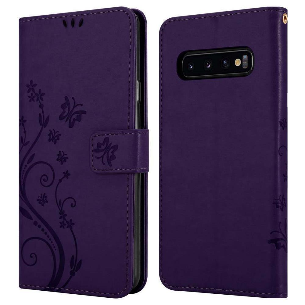 Custodia Compatibile Con Samsung Galaxy S10 5g In Lilla Scuro Fiore - Coperchio Protettivo In Design Floreale Con Chiusura Magnetica, Funzione Stand E Slot Per Carte - Foto 8