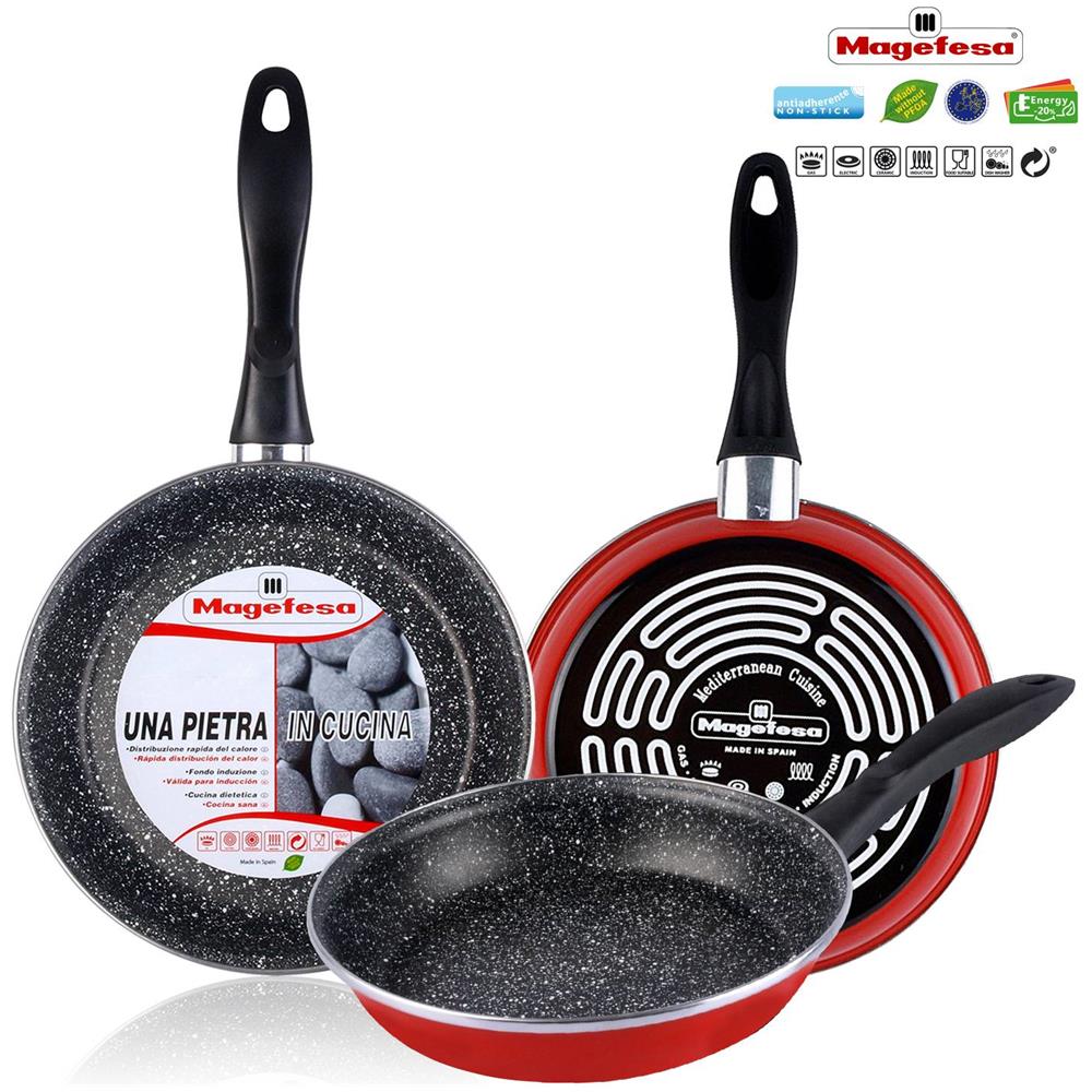 K2 Roja Set 3 Padelle Antiaderenti Pietra Induzione 18-20-24 Senza Pfoa K2 Rosso Rosso - Foto 2