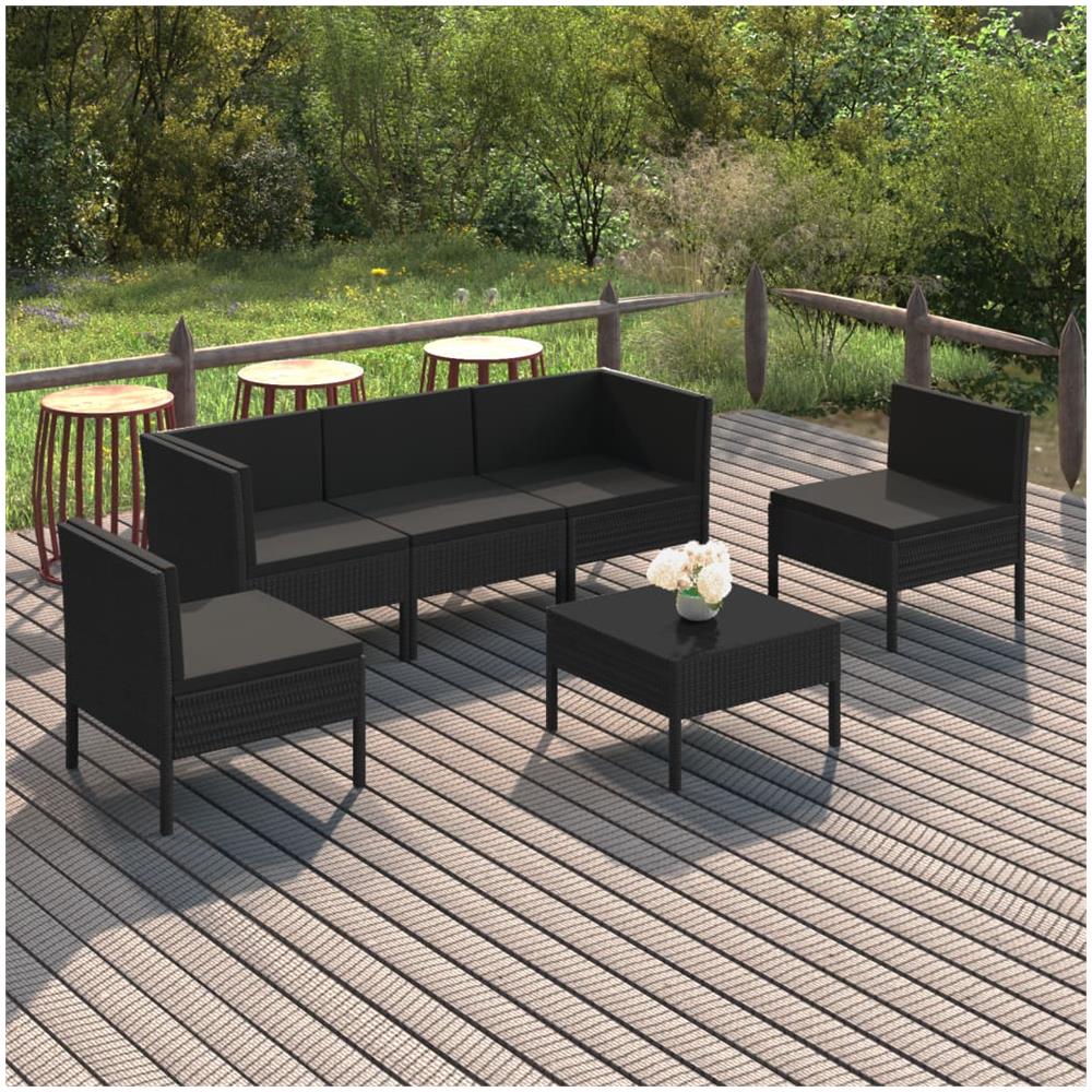 Set Divani Da Giardino 6 Pz Con Cuscini In Polyrattan Nero - Foto 1