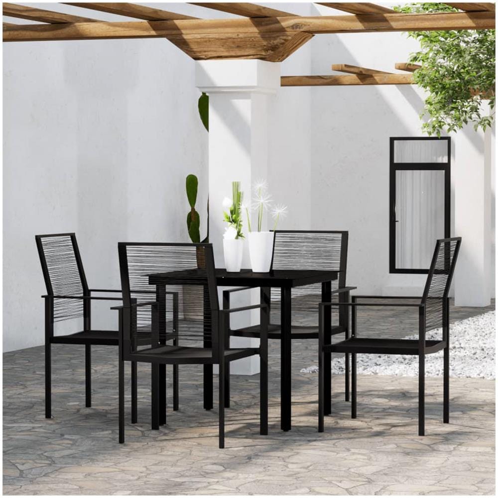 Set Da Giardino 5 Pezzi In Textilene Nero - Tavolo E 4 Sedie Pieghevoli Con Vetro Temperato - Foto 5