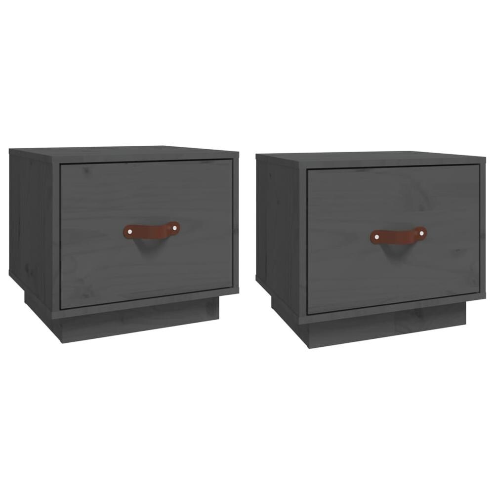 Comodini 2 Pz Grigi 40x34x35 Cm In Legno Massello Di Pino - Foto 1