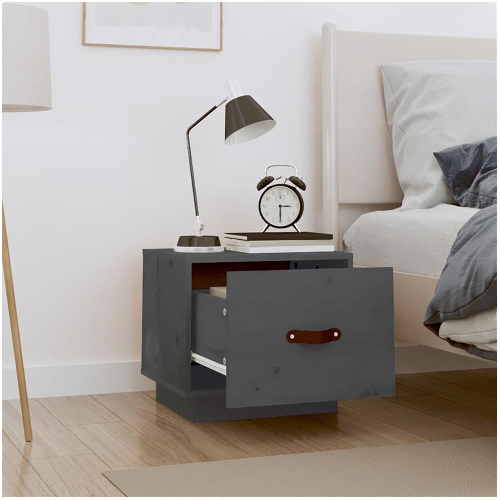 Comodini 2 Pz Grigi 40x34x35 Cm In Legno Massello Di Pino - Foto 2