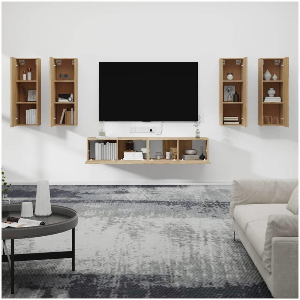 Set Di Mobili Porta Tv 6 Pz Rovere Sonoma In Legno Multistrato - Foto 2