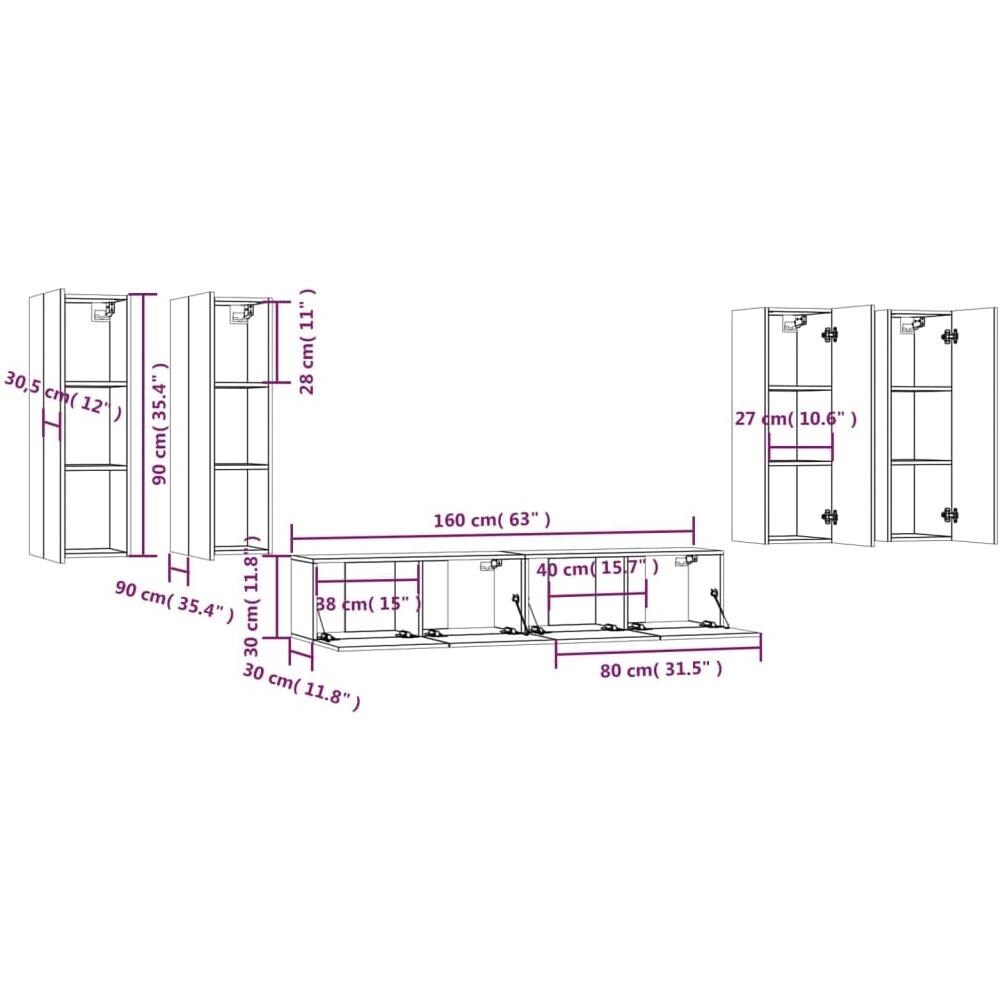 Set Di Mobili Porta Tv 6 Pz Rovere Sonoma In Legno Multistrato - Foto 7