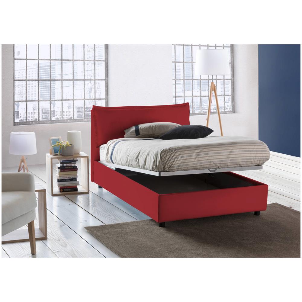 Letto Piazza E Mezza Desirée, Letto Contenitore Con Rivestimento In Tessuto, 100% Made In Italy, Apertura Frontale, Con Materasso Cm 120x190 Incluso, Rosso - Foto 1