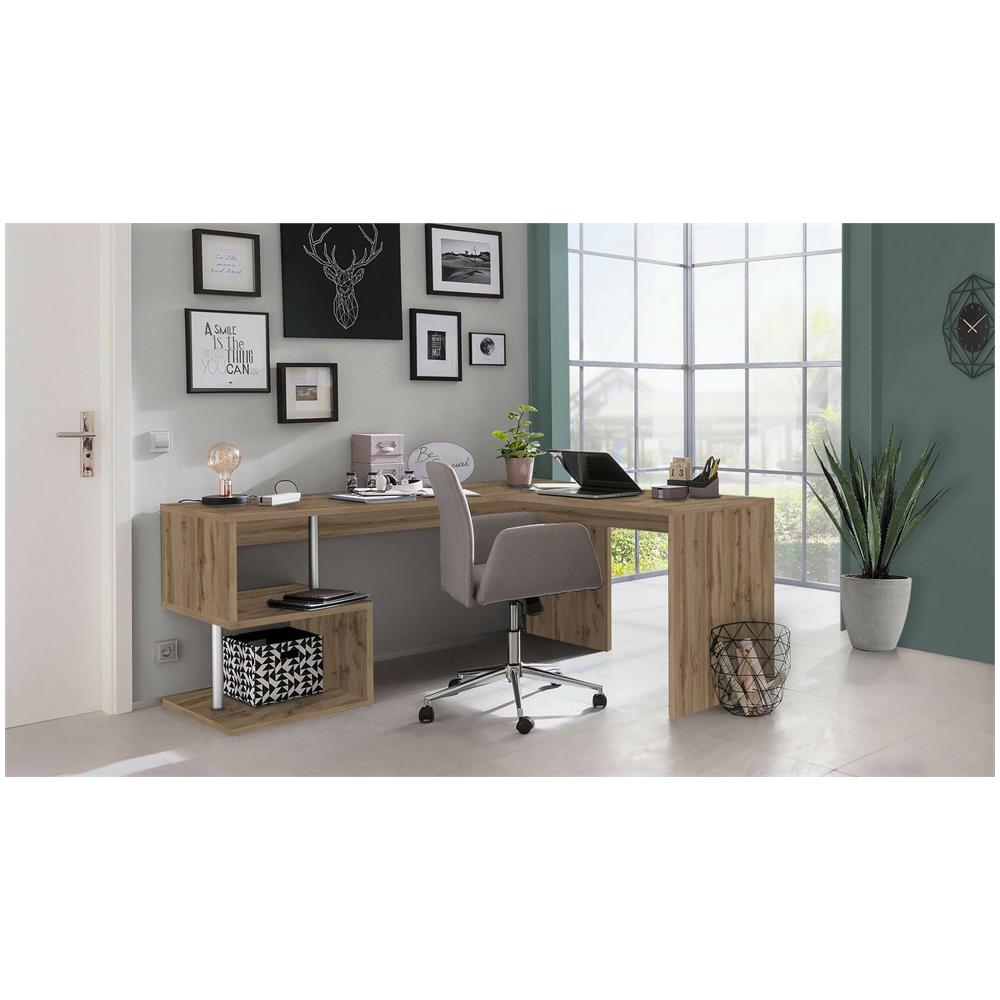 Scrivania Sasha, Scrittoio Angolare Porta Pc, Tavolo Multiuso Per Ufficio, Scrivania Salvaspazio Multiposizione, 100% Made In Italy, Cm 160x60h78, Rovere - Foto 1