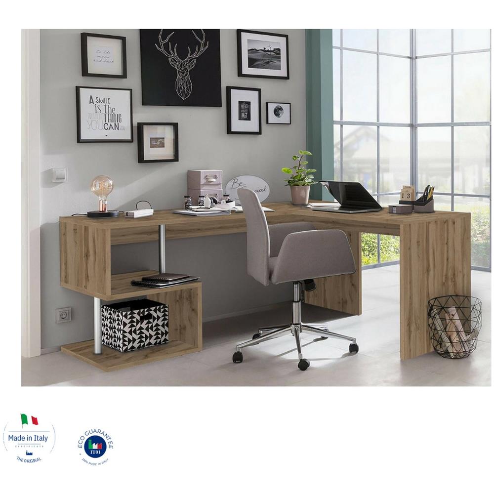 Scrivania Sasha, Scrittoio Angolare Porta Pc, Tavolo Multiuso Per Ufficio, Scrivania Salvaspazio Multiposizione, 100% Made In Italy, Cm 160x60h78, Rovere - Foto 4