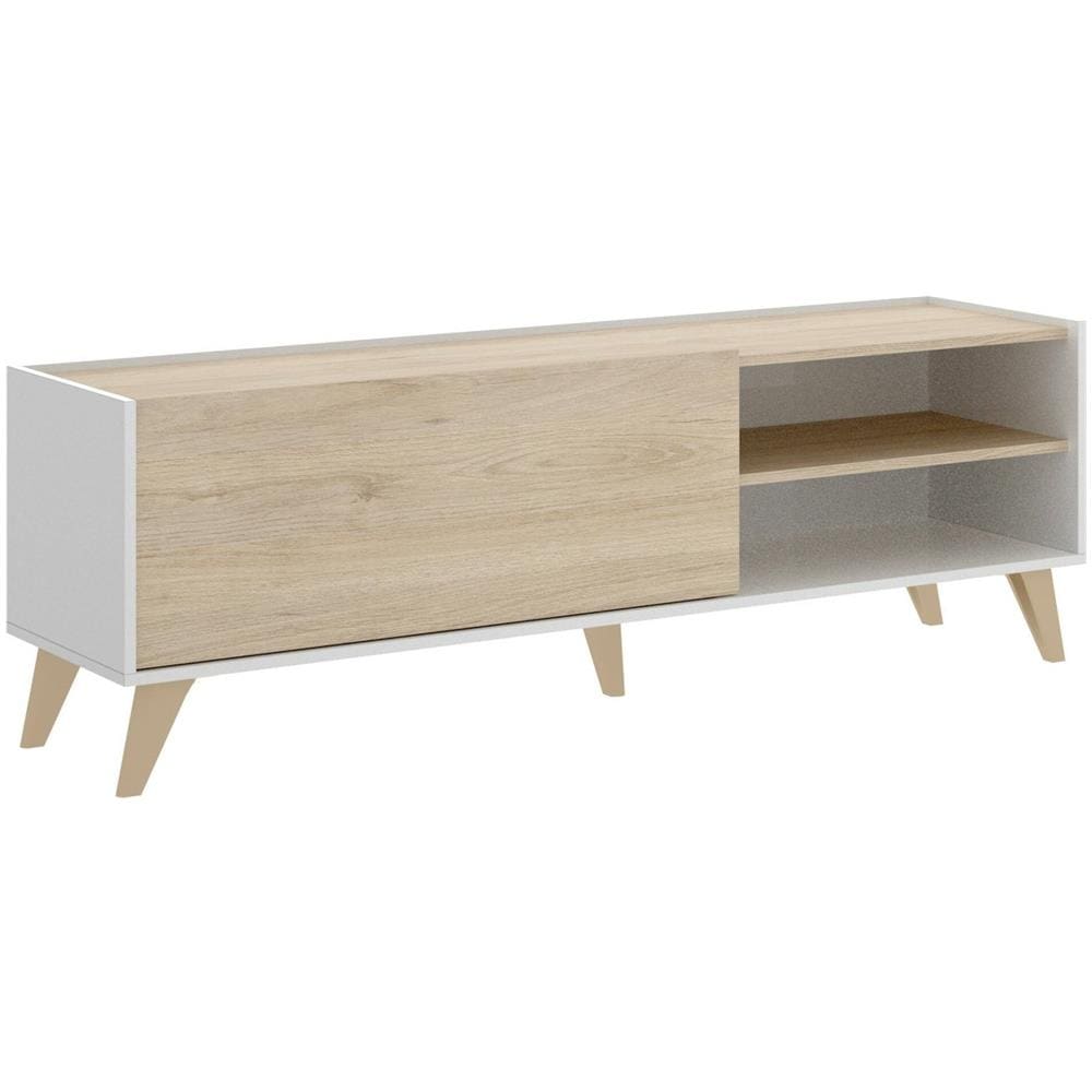 Mobile Porta Tv Asinara, Credenza Bassa Da Soggiorno, Madia Da Salotto Per Televisione, 155x43h47 Cm, Rovere E Bianco - Foto 2