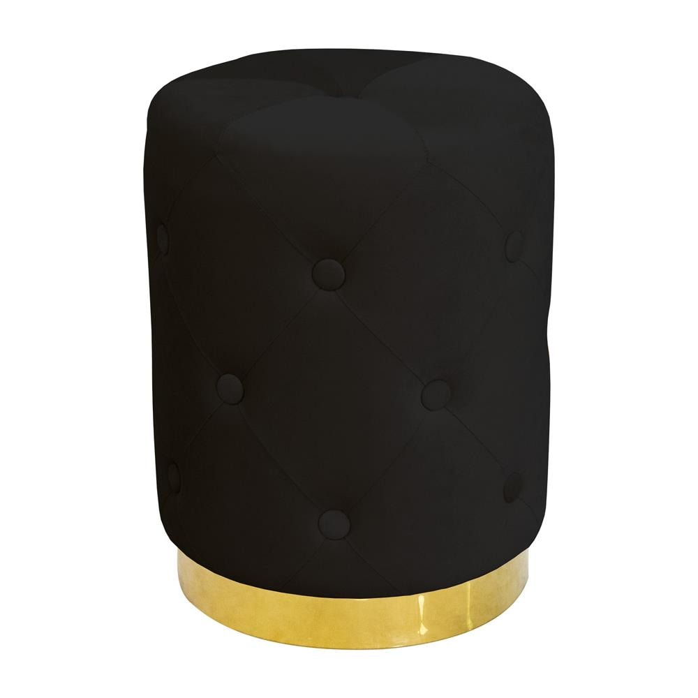 Pouf Salotto Camera Rotondo Imbottito Modello Velvet Chic Tinta Unita Pouf Nero - Foto 1