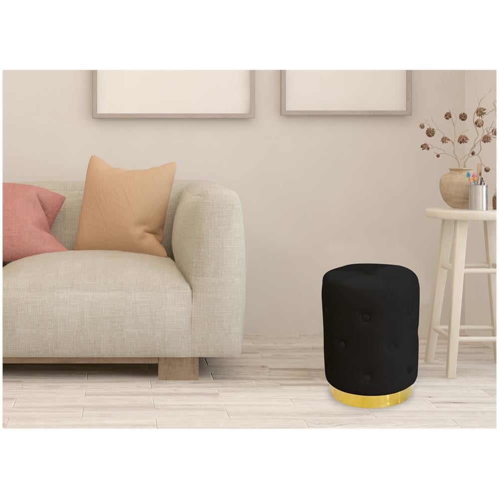Pouf Salotto Camera Rotondo Imbottito Modello Velvet Chic Tinta Unita Pouf Nero - Foto 2