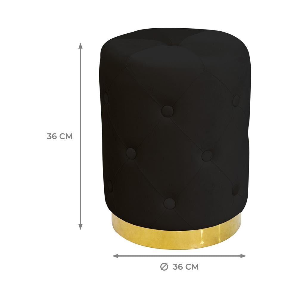Pouf Salotto Camera Rotondo Imbottito Modello Velvet Chic Tinta Unita Pouf Nero - Foto 4