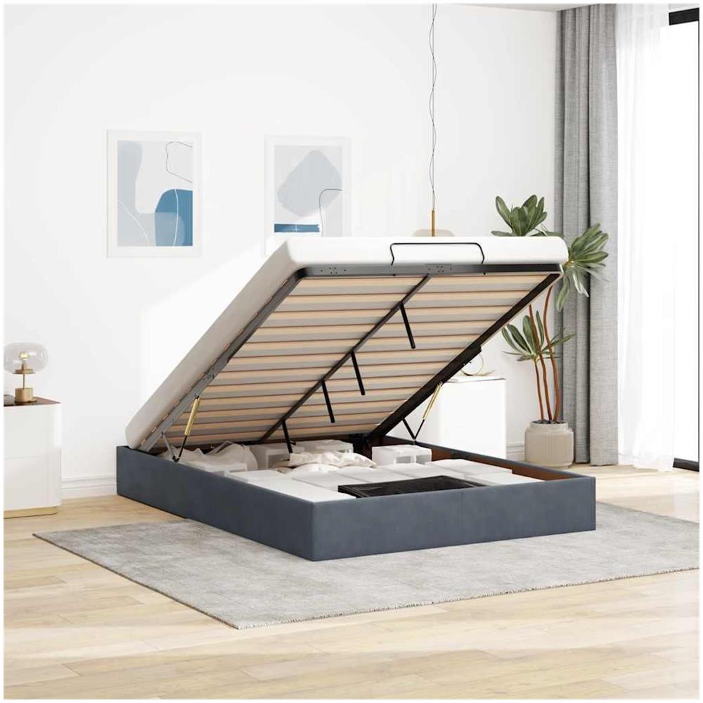 Struttura Letto Pouf Senza Materasso 140x190 cm Velluto - Foto 2