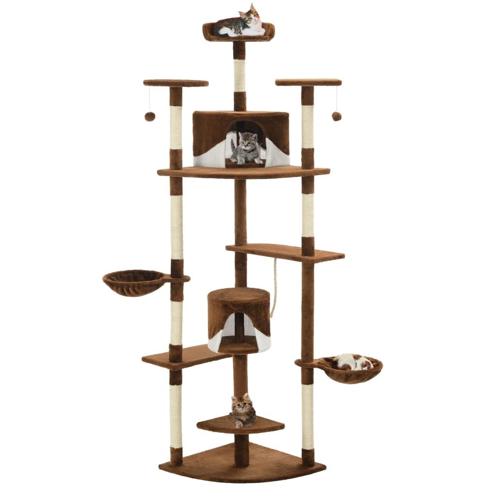 Albero Per Gatti Con Tiragraffi In Sisal 203cm Marrone E Bianco - Foto 1