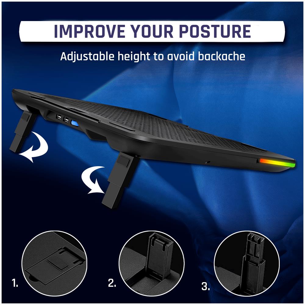 Aurora Base Di Raffreddamento Rgb Per Pc Portatili Da 11"" A 17 "" + Alimentata Usb + Supporto Di Raffreddamento Per Laptop Da Gaming + Stabile E Robusto + Ampia Compatibilità - Foto 7