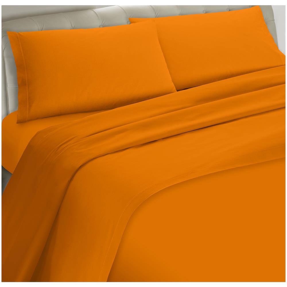 Set Completo Lenzuola 100% Microfibra - Una Piazza E Mezza, Lenzuolo Sopra 180 X 290 Cm, Lenzuolo Sotto 110/120 X 190/200 X 25 Cm, 1 Federa 52 X 82 Cm - Arancio Chiaro - Foto 1