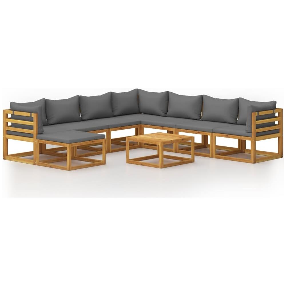 Set Divani da Giardino 9 pz con Cuscini in Massello di Acacia - Foto 1