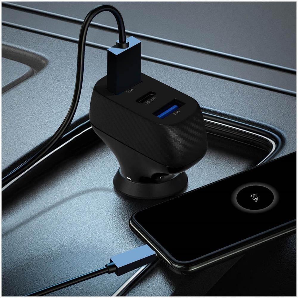 Caricatore Da Auto 37w Con 2x Usb 3.0 + 1x Usb-c Power Delivery Nero - Foto 2
