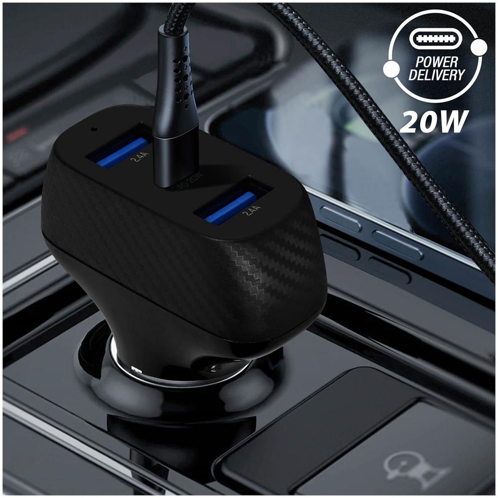 Caricatore Da Auto 37w Con 2x Usb 3.0 + 1x Usb-c Power Delivery Nero - Foto 5