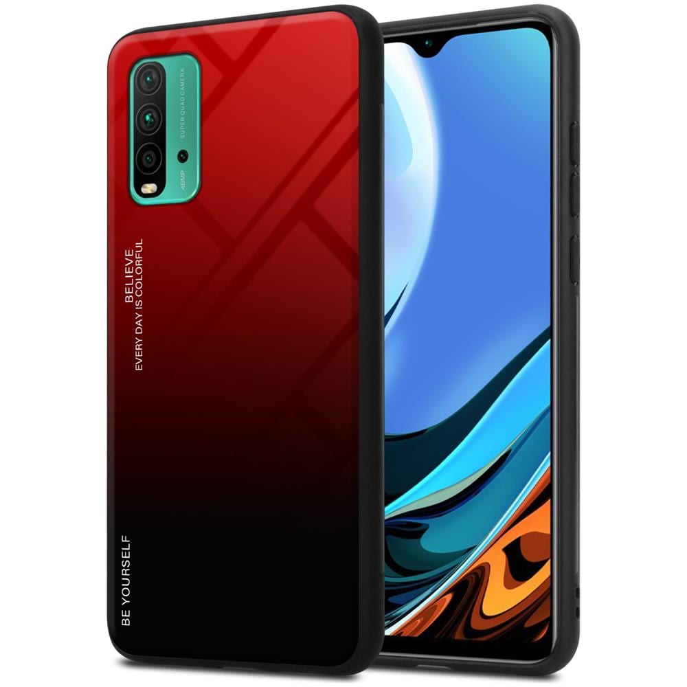 Custodia Compatibile Con Xiaomi Redmi 9t / Poco M3 In Rosso - Nero - Coperchio Protettivo Bicolore In Vetro Temperato E Silicone Tpu - Foto 1