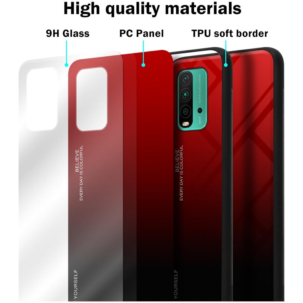 Custodia Compatibile Con Xiaomi Redmi 9t / Poco M3 In Rosso - Nero - Coperchio Protettivo Bicolore In Vetro Temperato E Silicone Tpu - Foto 7