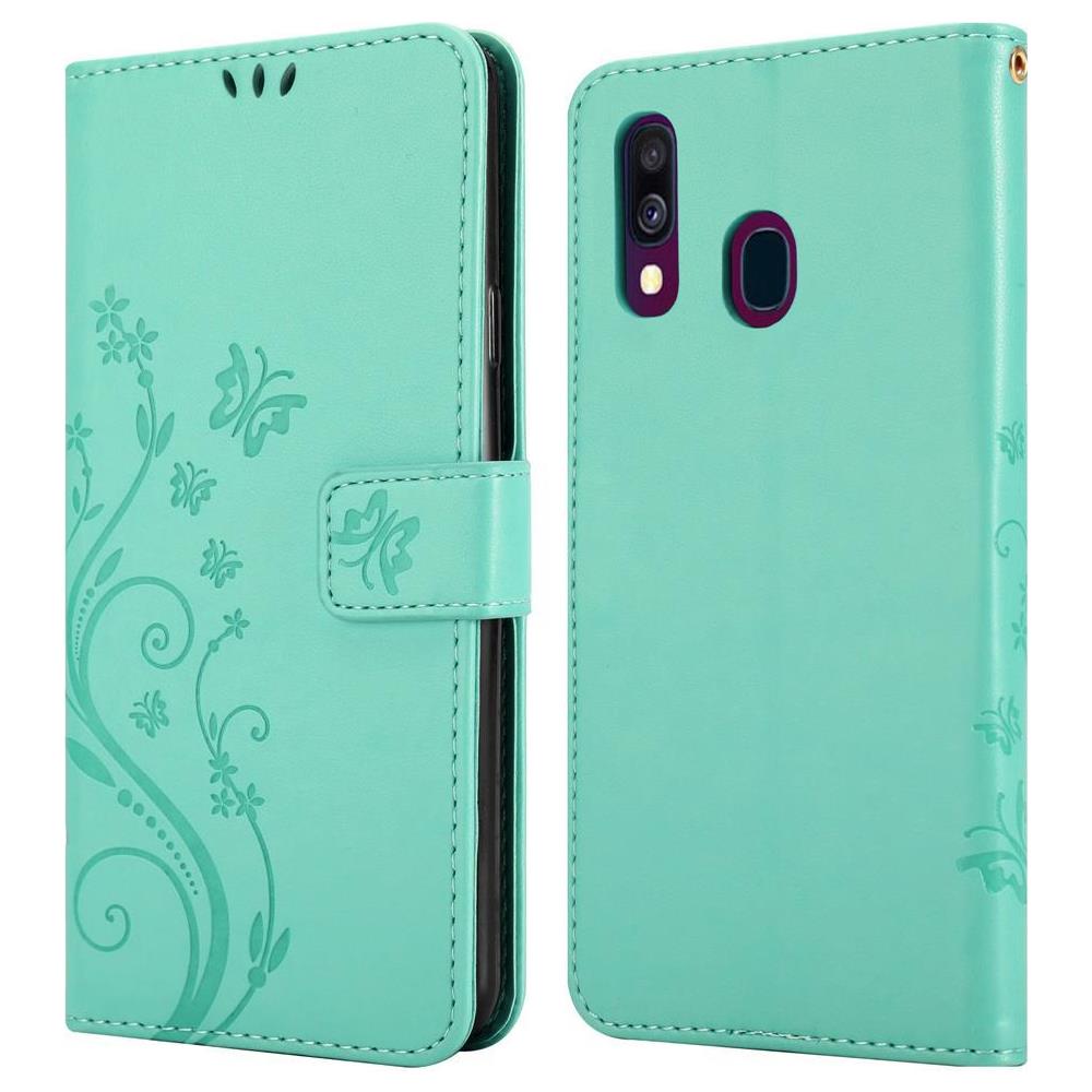 Custodia Compatibile Con Samsung Galaxy A40 / A40s In Turchese Fiore - Coperchio Protettivo In Design Floreale Con Chiusura Magnetica, Funzione Stand E Slot Per Carte - Foto 8