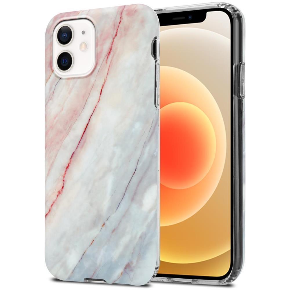 Custodia Compatibile Con Apple Iphone 12 / Iphone 12 Pro In Marmo Bianco Rosa No. 21 - Coperchio Protettivo In Silicone Tpu Con Motivo A Mosaico - Foto 1
