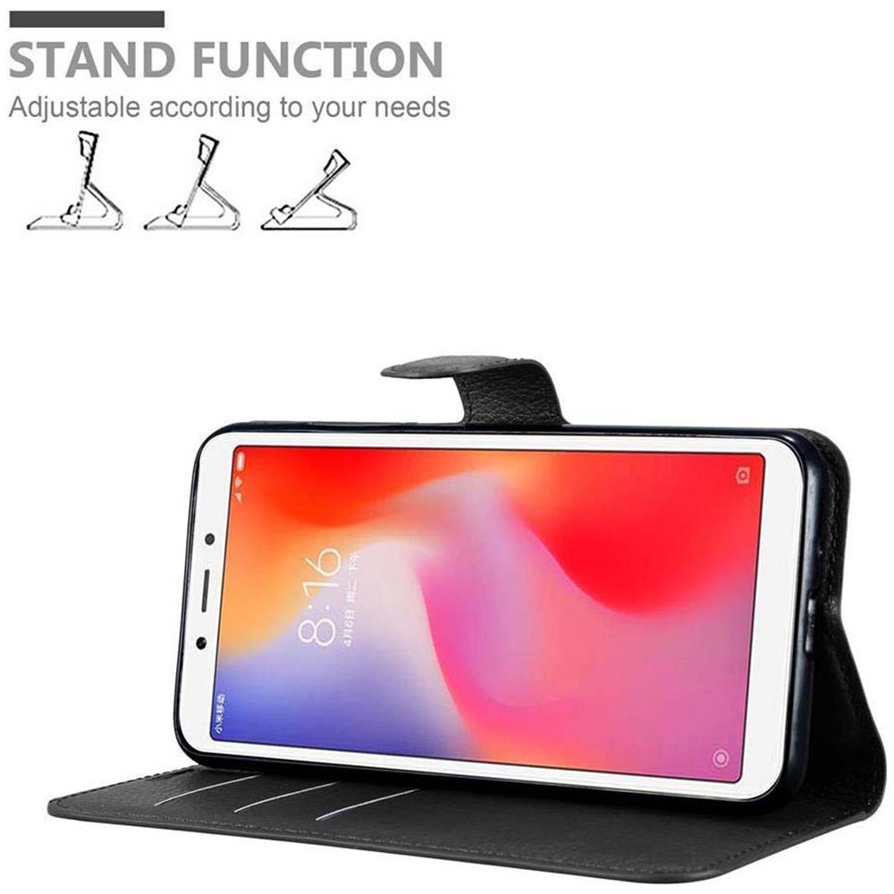 Custodia Compatibile Con Xiaomi Redmi 6 In Nero Carbone - Coperchio Protettiva Con Chiusura Magnetica, Funzione Stand E Tasca Per Le Carte - Foto 2