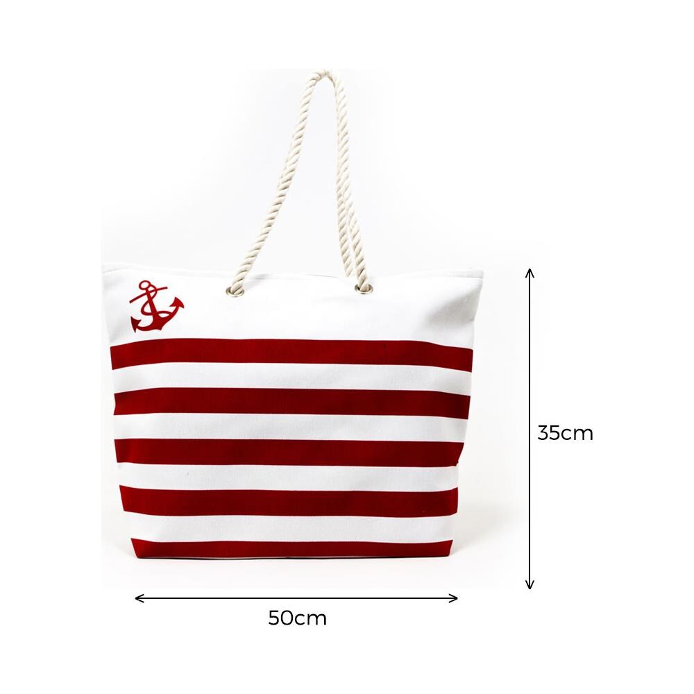 Borsa Mare Borsone Grande Spiaggia Piscina Beach Stripe A Righe Chiusura Zip Borsa Rosso - Foto 2