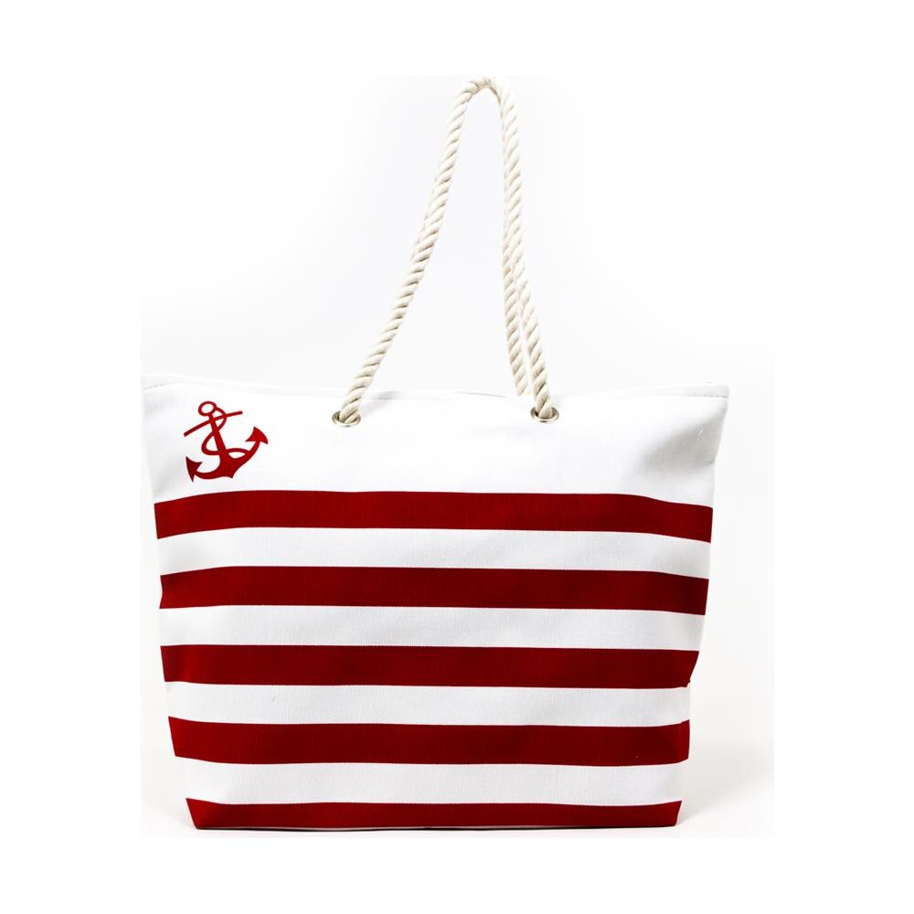 Borsa Mare Borsone Grande Spiaggia Piscina Beach Stripe A Righe Chiusura Zip Borsa Rosso - Foto 1