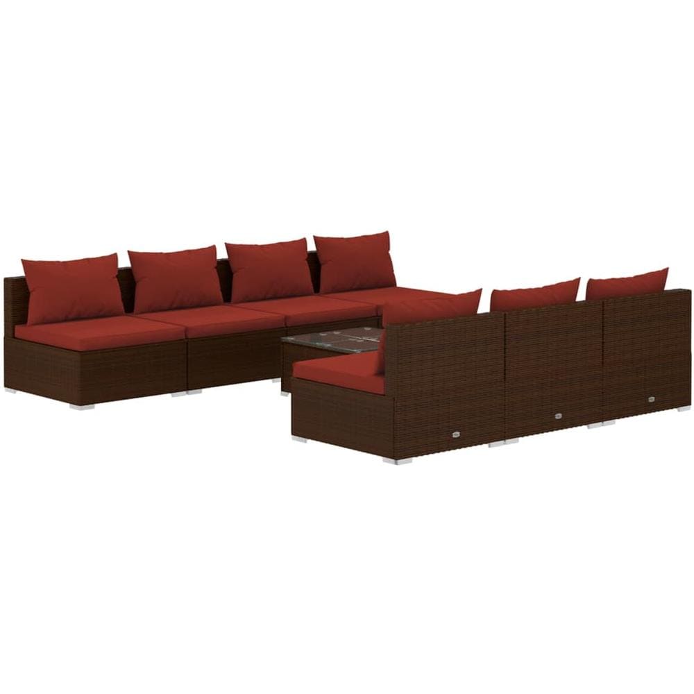 Set Divani Da Giardino 8 Pz Con Cuscini In Polyrattan Marrone - Foto 1