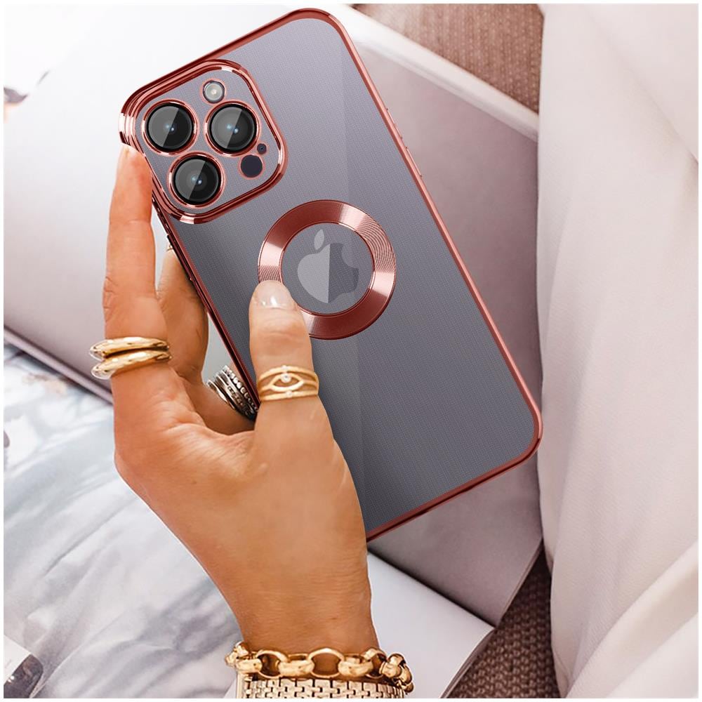 Cover Silicone Iphone 14 Pro Max Trasparente Bordo Rosa Cromato - Foto 5