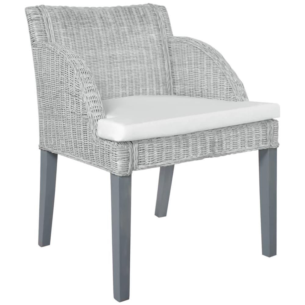 Sedia da Pranzo con Cuscino Grigio in Rattan Naturale 60 x 59 x 76 cm - Foto 1