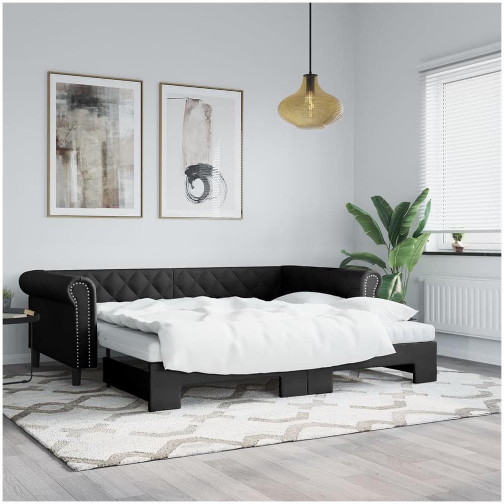 Divano Letto Con Letto Estraibile Nero 90x200 Cm In Similpelle - Foto 1