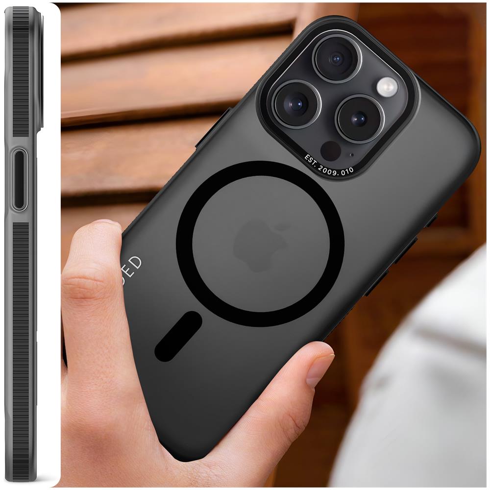 Cover Magsafe Per Iphone 15 Pro Max Robusta Antiscivolo Grip Case Nera - Foto 5