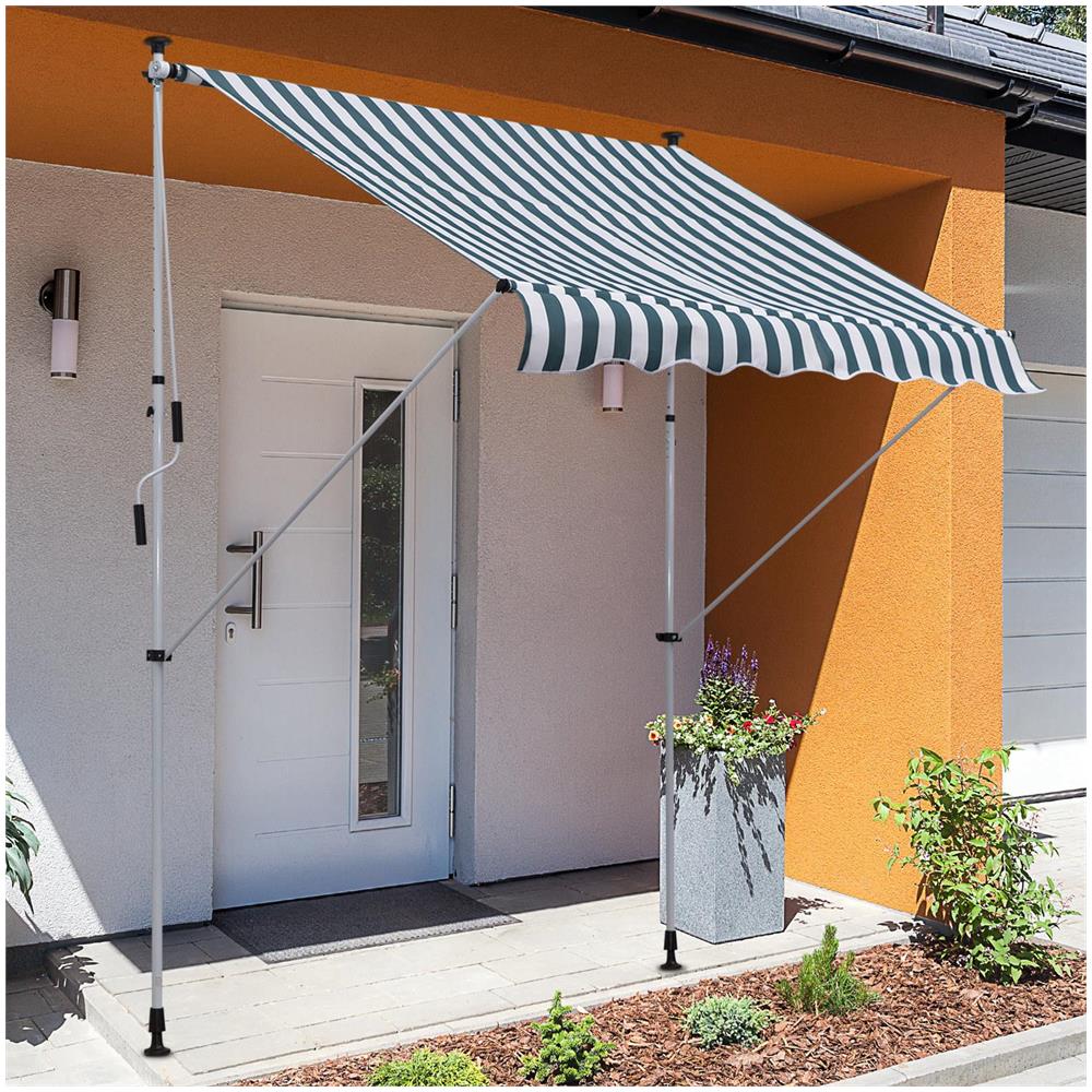 Tenda da Sole da Esterno 2x1.5m a Rullo con Manovella, Altezza e Angolazione Regolabile, Bianco e Verde - Foto 2