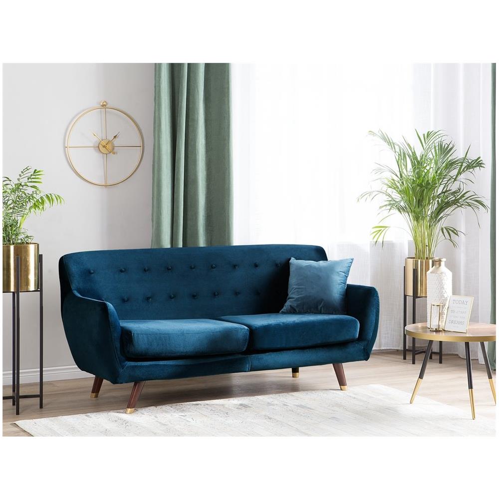 Divano A 3 Posti In Velluto Blu Scuro Bodo - Foto 2