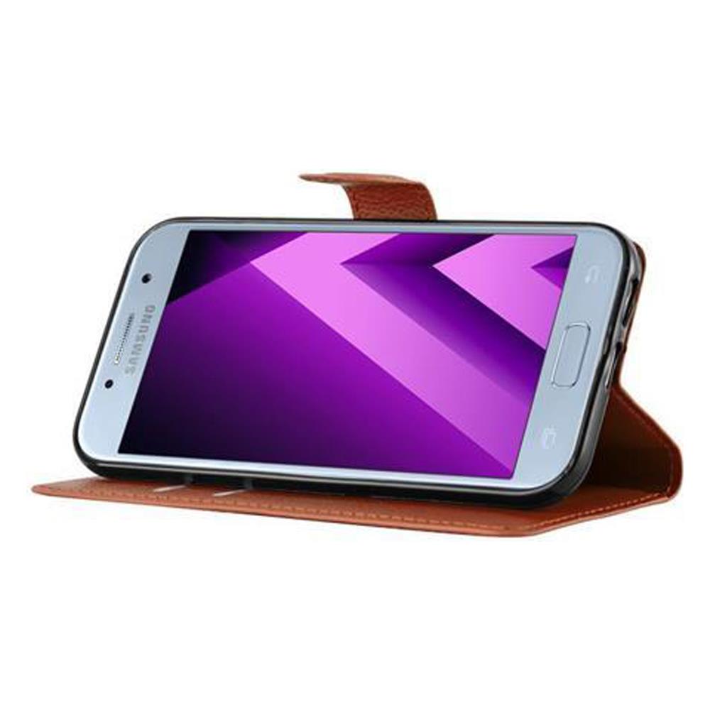 Custodia Compatibile Con Samsung Galaxy A5 2017 In Marrone Pastello - Coperchio Protettiva Con Chiusura Magnetica, Funzione Stand E Tasca Per Le Carte - Foto 5
