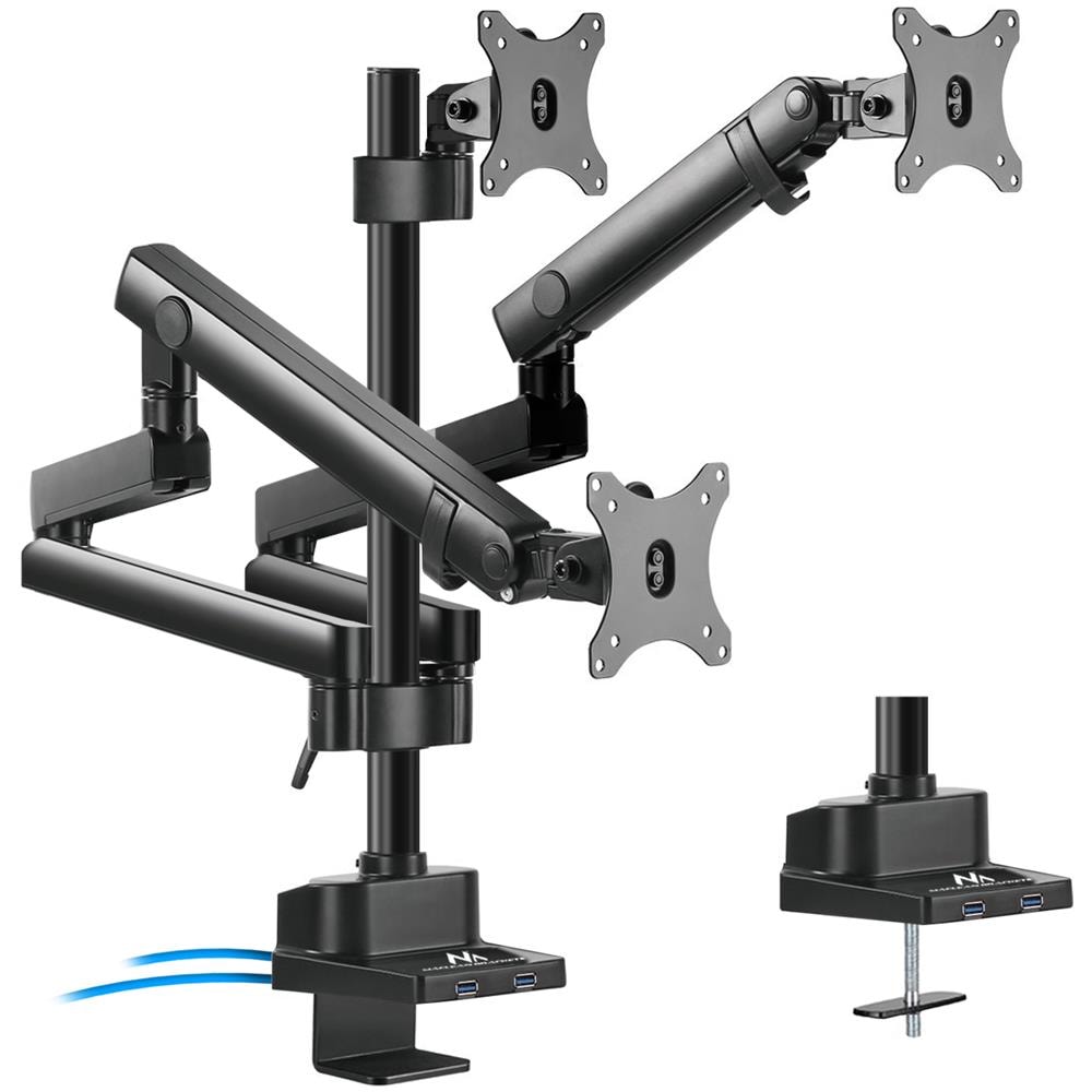 Supporto Da Tavolo Per 3 Monitor Led Lcd Con 2x Usb 3.0 17-27 ""3x7kg Vesa 75x75 E 100x100 Maclean Mc-811 - Foto 1