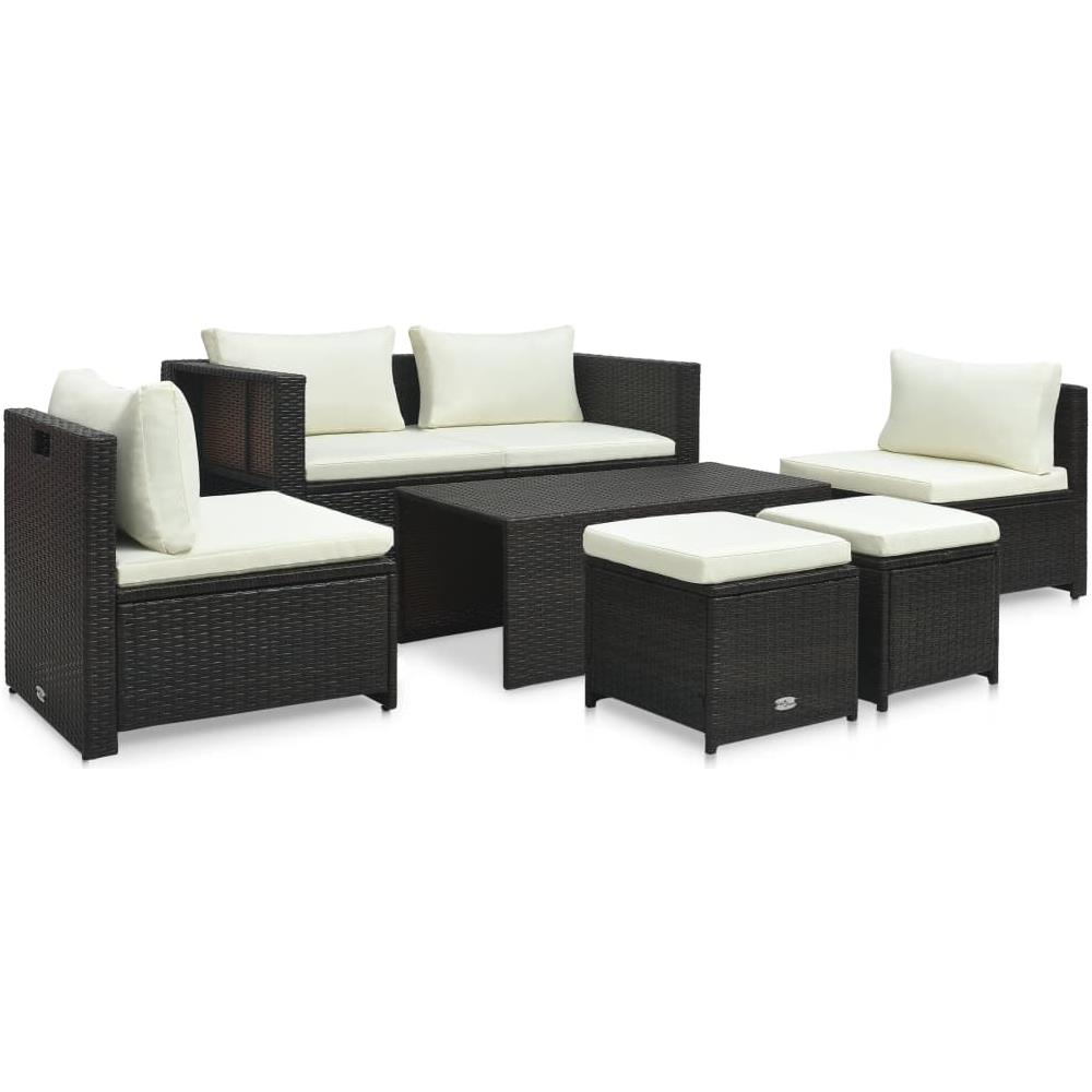 Set Divani Da Giardino 6 Pz Con Cuscini In Polyrattan Nero - Foto 1
