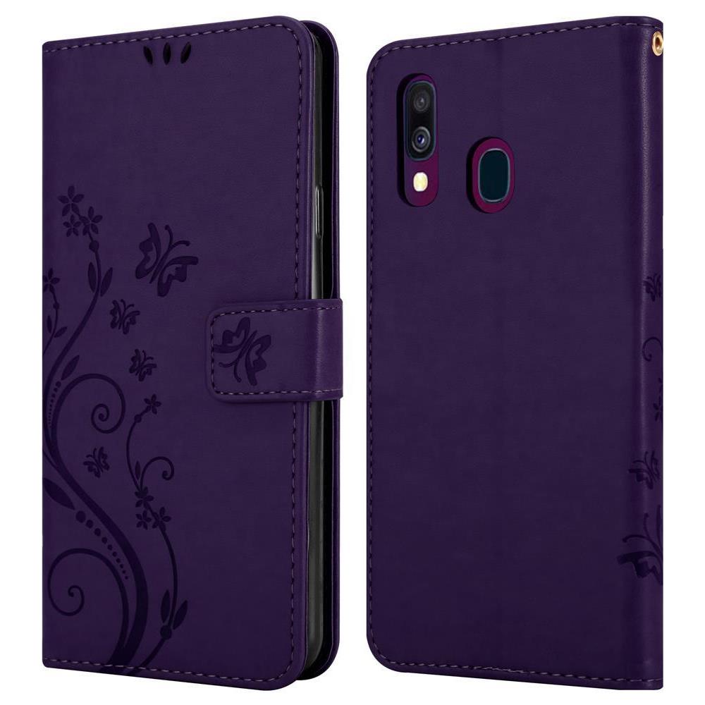 Custodia Compatibile Con Samsung Galaxy A40 / A40s In Lilla Scuro Fiore - Coperchio Protettivo In Design Floreale Con Chiusura Magnetica, Funzione Stand E Slot Per Carte - Foto 8